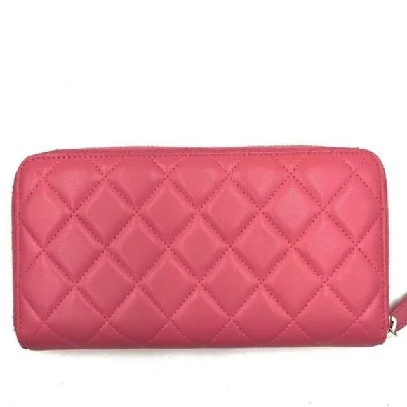 🎀 RARE 🎀 Authentic CHANEL Pink Lucky Lambskin Rhinestone Matelasse Long Wallet - Picture 4 of 10